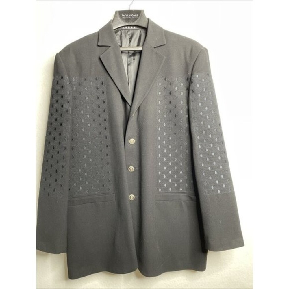 Vintage Mondo & Bazaar Mens 1980 Small Black Blazer with Black Dots Sharp Button